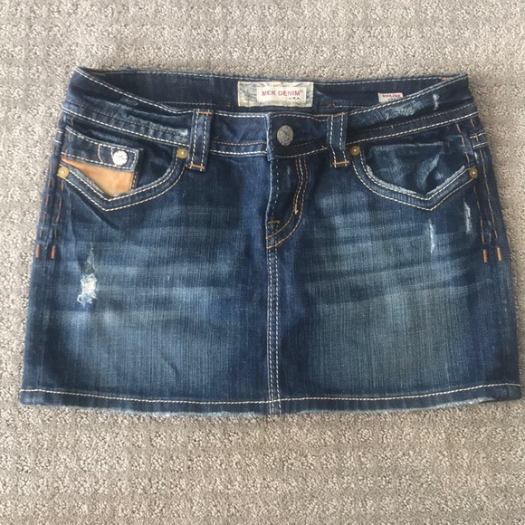 MEK Dresses & Skirts - MEK ‘Boulder’ Distressed Denim Mini Skirt Size 28